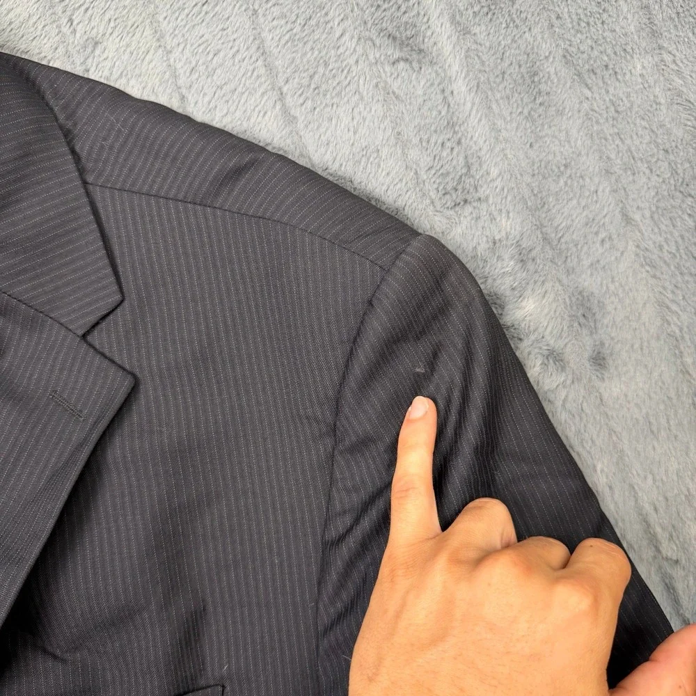 Lauren Ralph Lauren Mens Pinstripe Wool Blazer Suit Jacket Charcoal Gray 9233